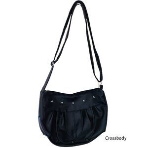 Women's Crossbody Dark Navy Faux Leather Bag w/ Silver-Toned Studs & Beads NWT